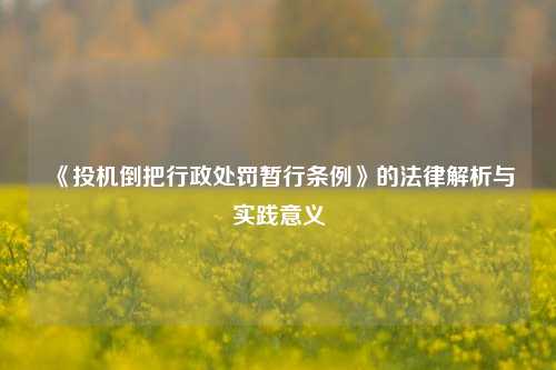 《投机倒把行政处罚暂行条例》的法律解析与实践意义